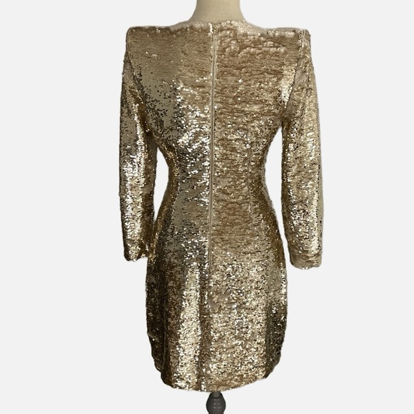 ASTR the Label Sequins Mini Dress Gold Size Medium Lined Long Sleeve Cocktail - Picture 7 of 12